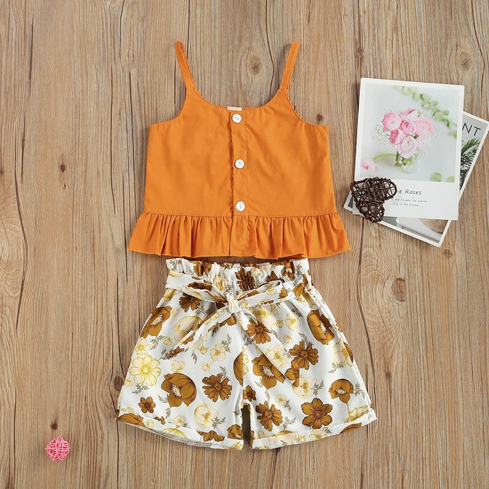Toddler Girl Outfits Sleeveless Tops + Floral Shorts 2pcs (6-9 months)